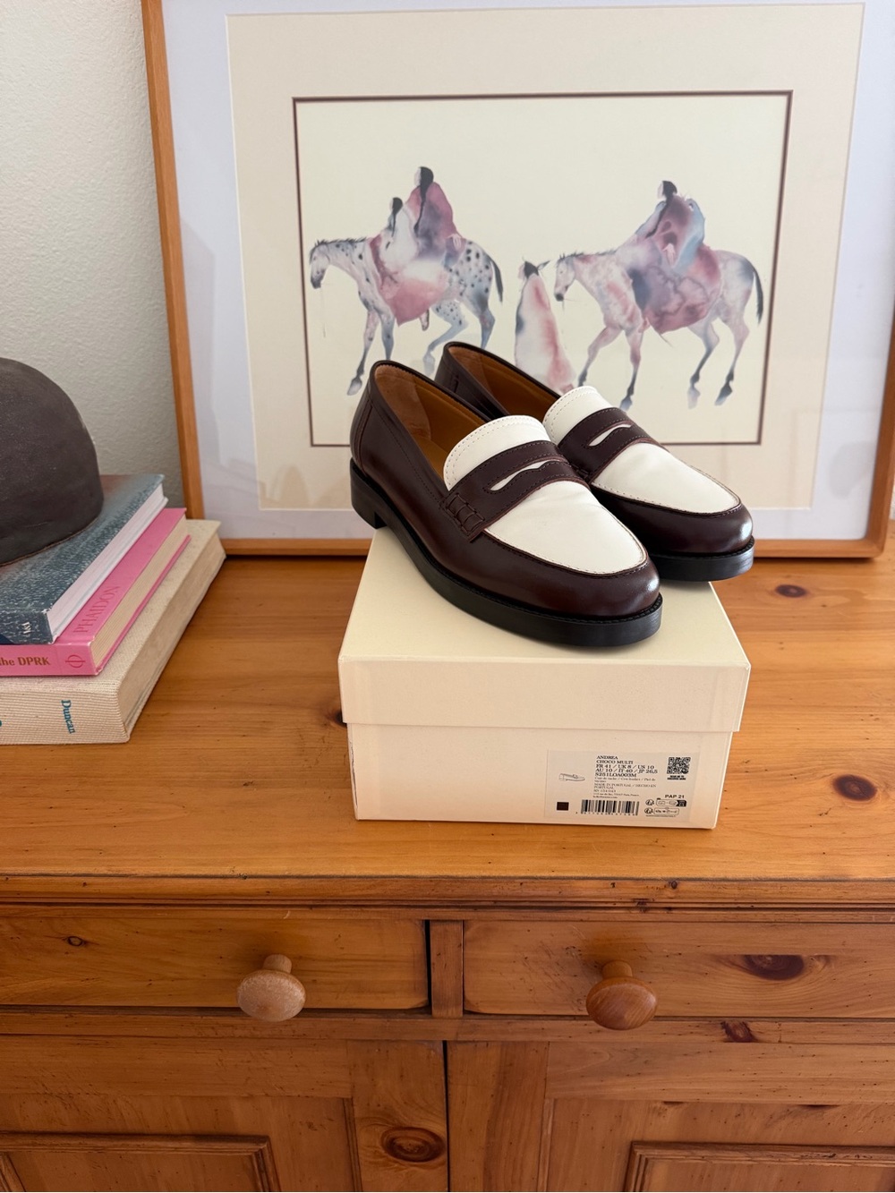 Sezane Two-Tone Andrea Leather Penny Loafers — Brown and White